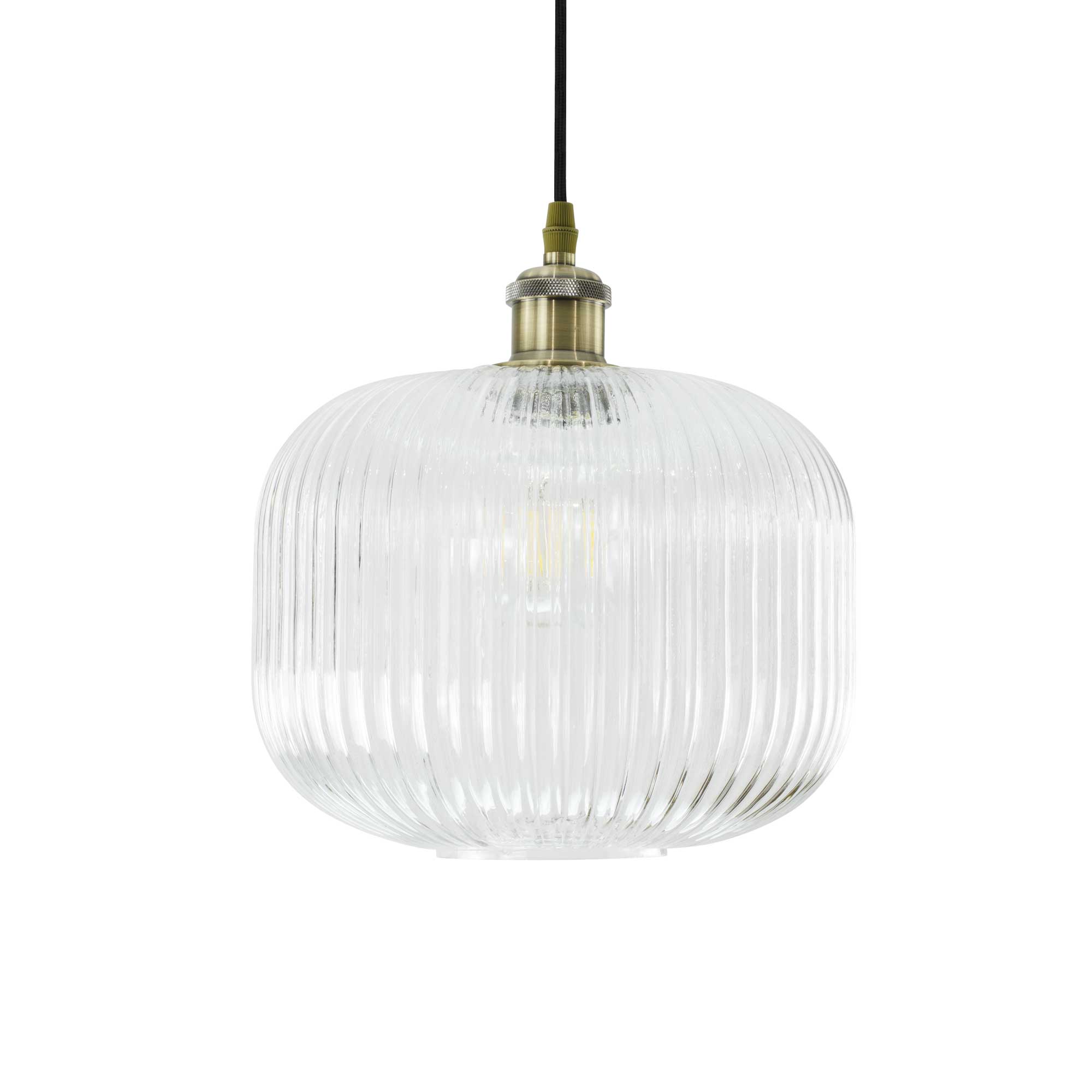 Chavane Striated Glass Pendant — Clear Ribbed, Antique Gold
