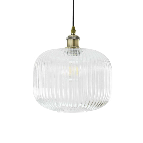 Chavane Striated Glass Pendant — Clear Ribbed, Antique Gold