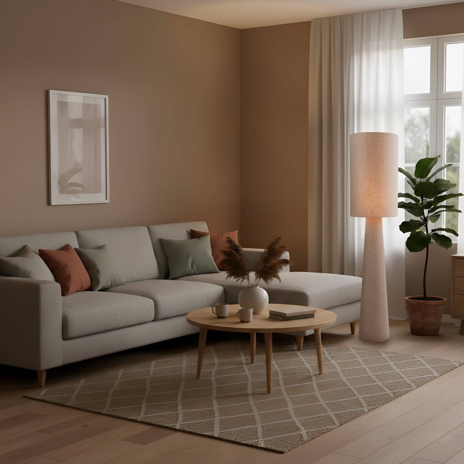 Arvid Linen Floor Lamp — Oatmeal, Fabric Drum Shade