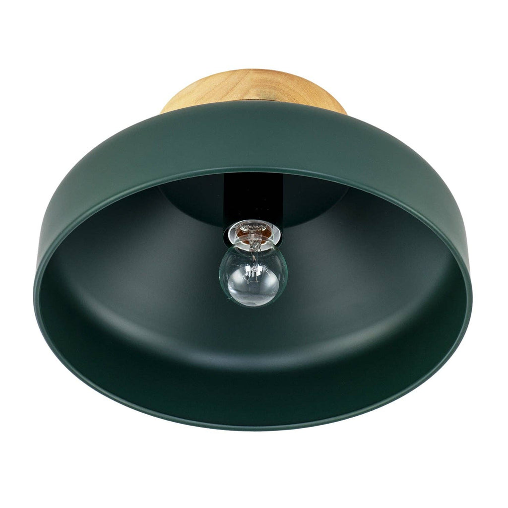 Oslo Semi-Flush Ceiling Light — Forest Green, Wood Base