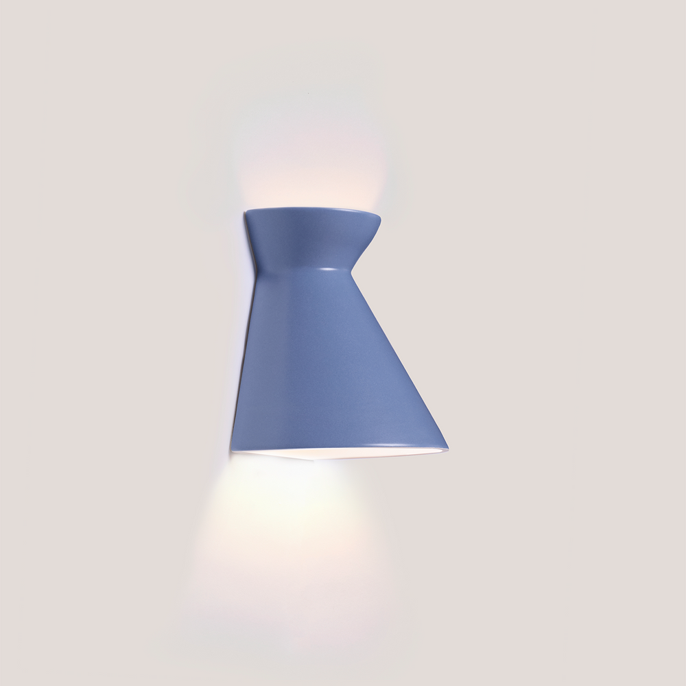 Kiro Ceramic Wall Light — Provence Blue, Large after dark