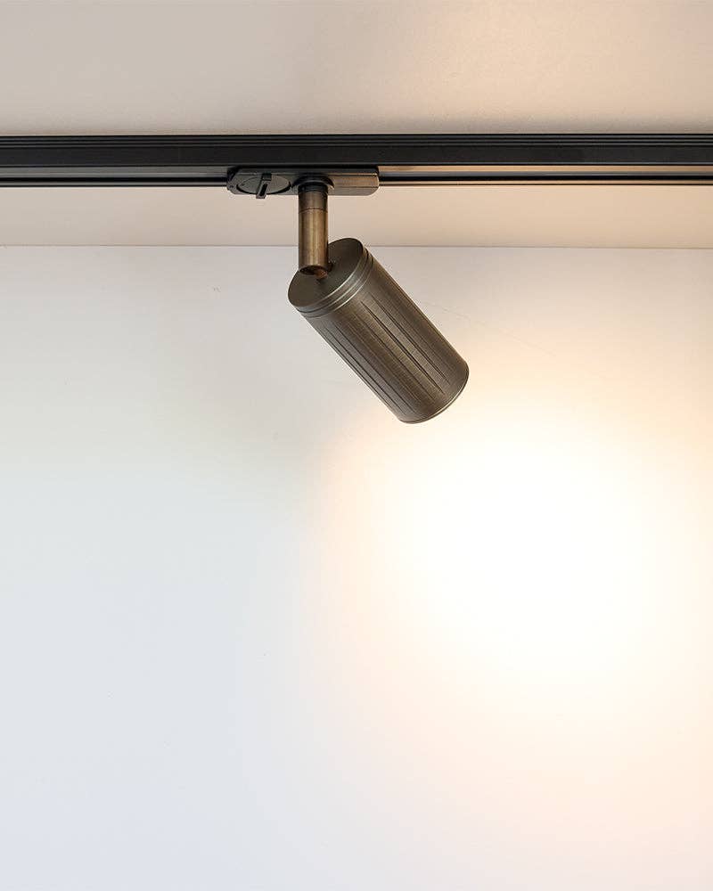 Luminar Track Mount Spotlight — Browned Brass after dark