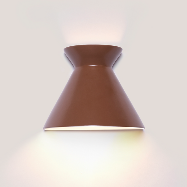 Kiro large russet brown ceramic wall light casting light up and down