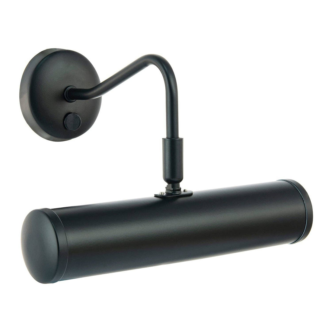 Close-up of Maison picture light in matt black finish showing swan neck detail