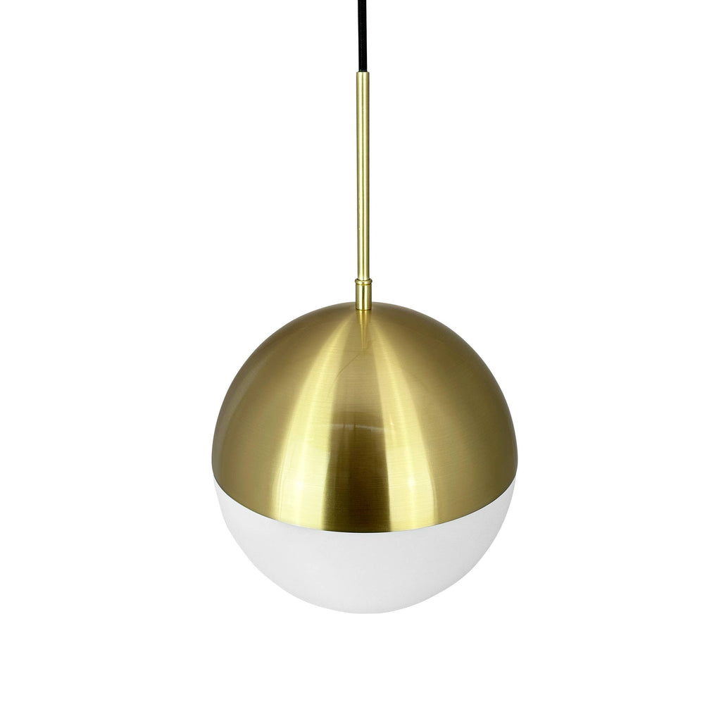 Close-up of Selene opal brass pendant light showing sphere detail