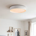 Close-up of Senna white ribbed flush mount ceiling light showing textured detail