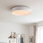 Close-up of Senna white ribbed flush mount ceiling light showing textured detail