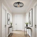 Industrial black cage ceiling light fitted in modern kitchen interior