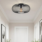 Cayo black industrial cage ceiling light with metal wire frame