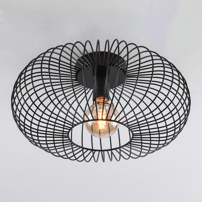 Close-up of Cayo black metal cage light shade showing wire detail