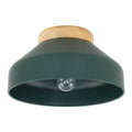 Oslo semi-flush ceiling light with forest green dome shade and natural rubberwood base
