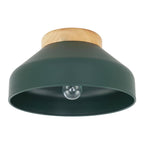 Oslo semi-flush ceiling light with forest green dome shade and natural rubberwood base