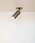 Luminar Box Mount ceiling spotlight in browned brass finish with ribbed cylinder detail
