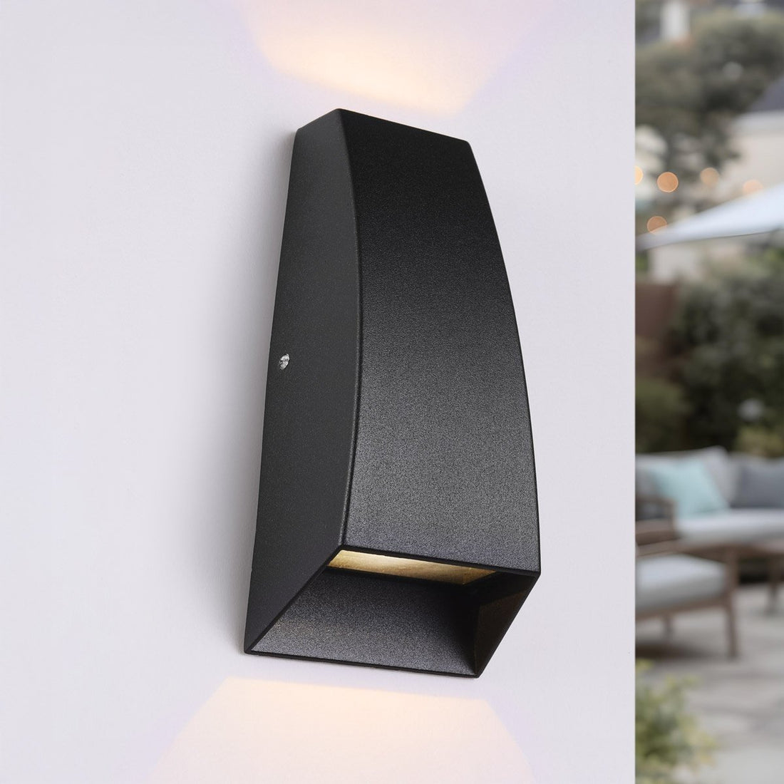 Silas black aluminium outdoor wall light mounted on exterior wall