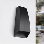 Close-up of Silas sleek aluminium wall light showing black finish detail