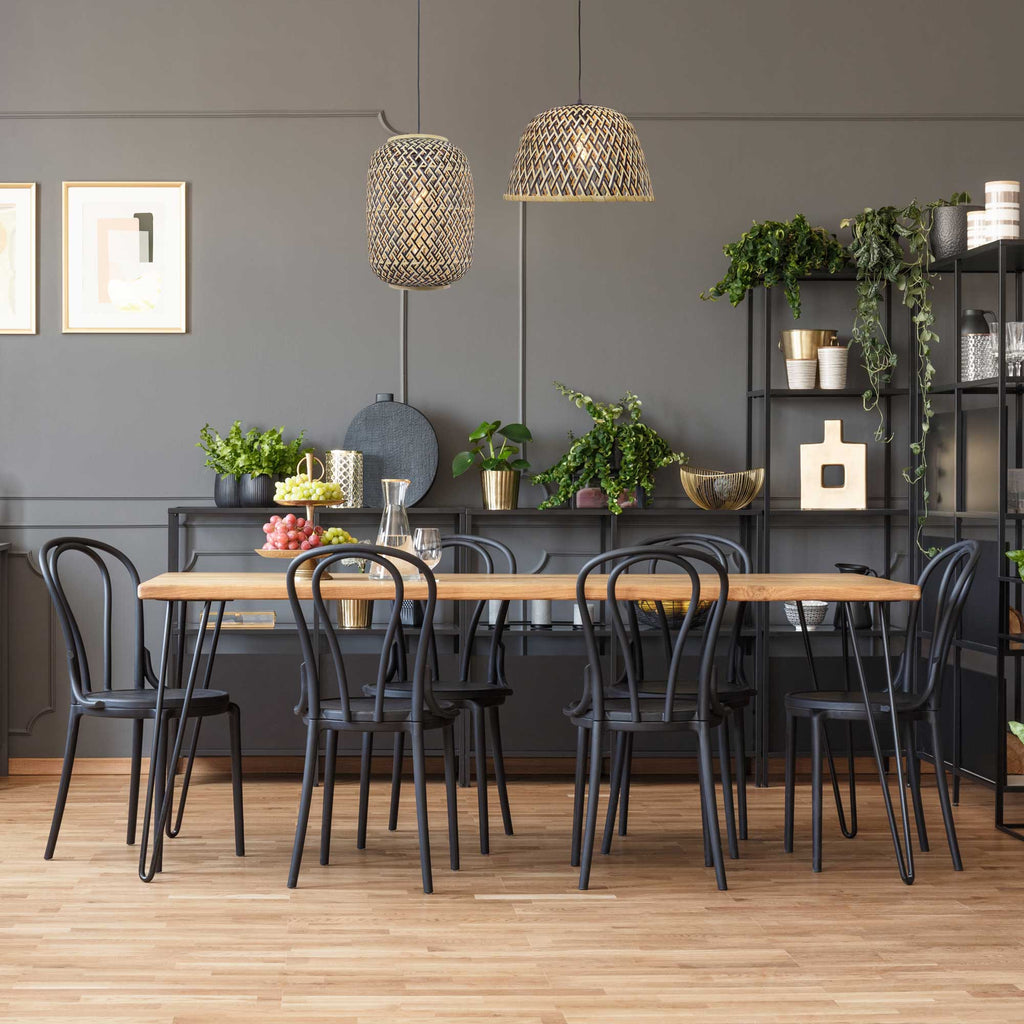 Linelle Woven Bamboo Pendant — Natural & Black, 40cm