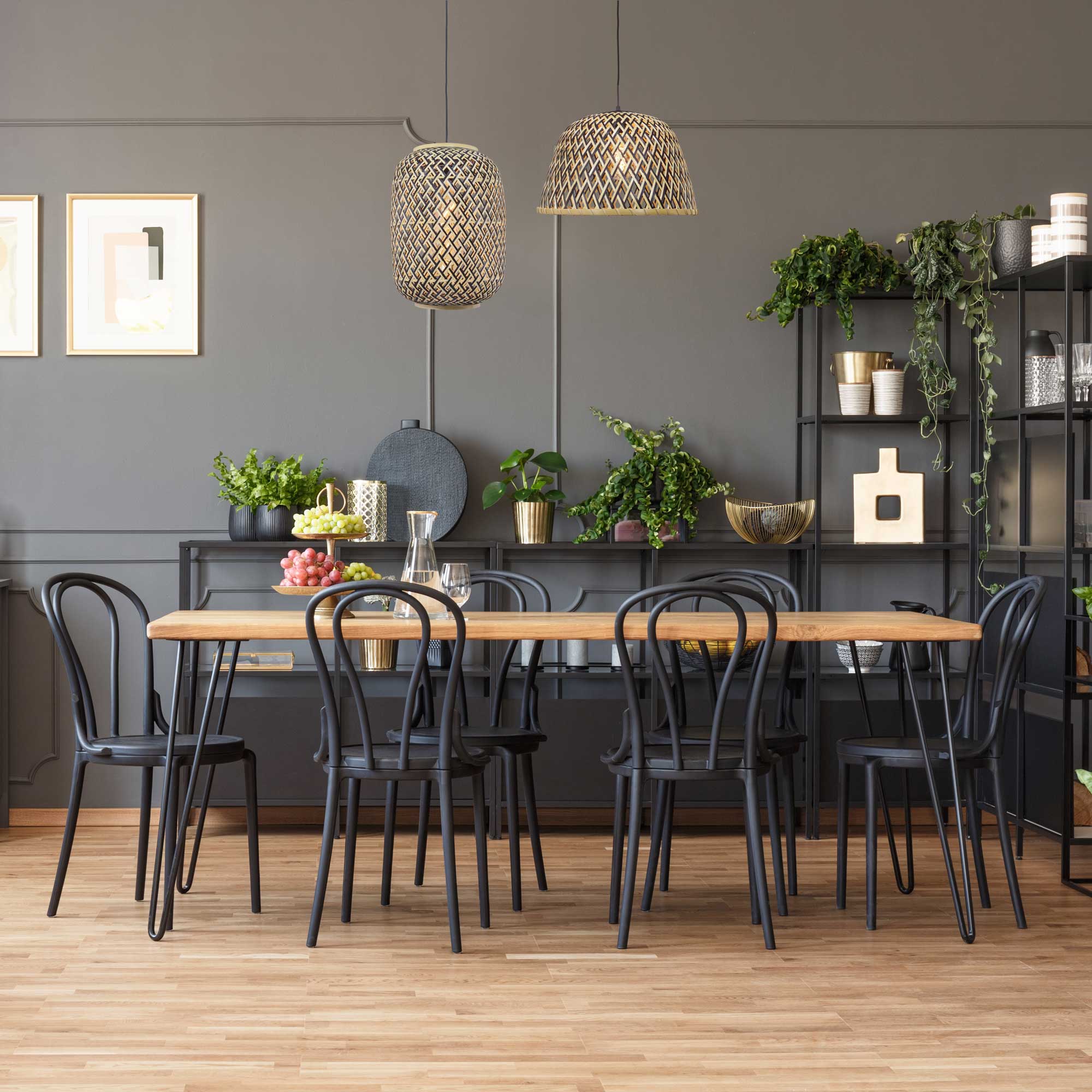 Linelle Woven Bamboo Pendant — Natural & Black, 40cm