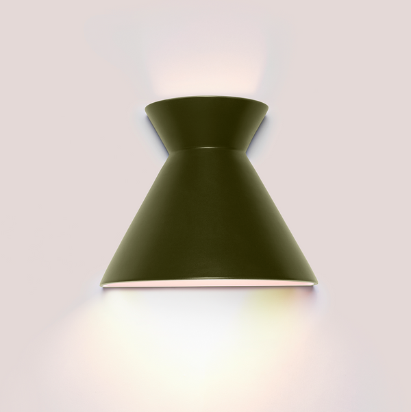 Kiro small moss green ceramic wall light casting light up and down
