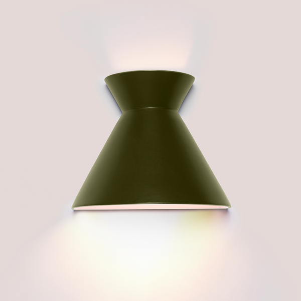 Kiro large moss green ceramic wall light casting light up and down