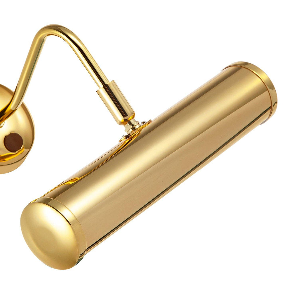 Maison picture light in polished brass finish showing adjustable arm detail