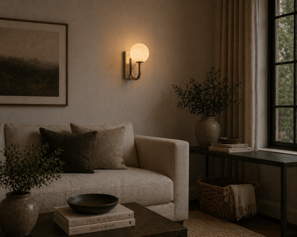 Alabaster Globe Wall Light — Antique Brass