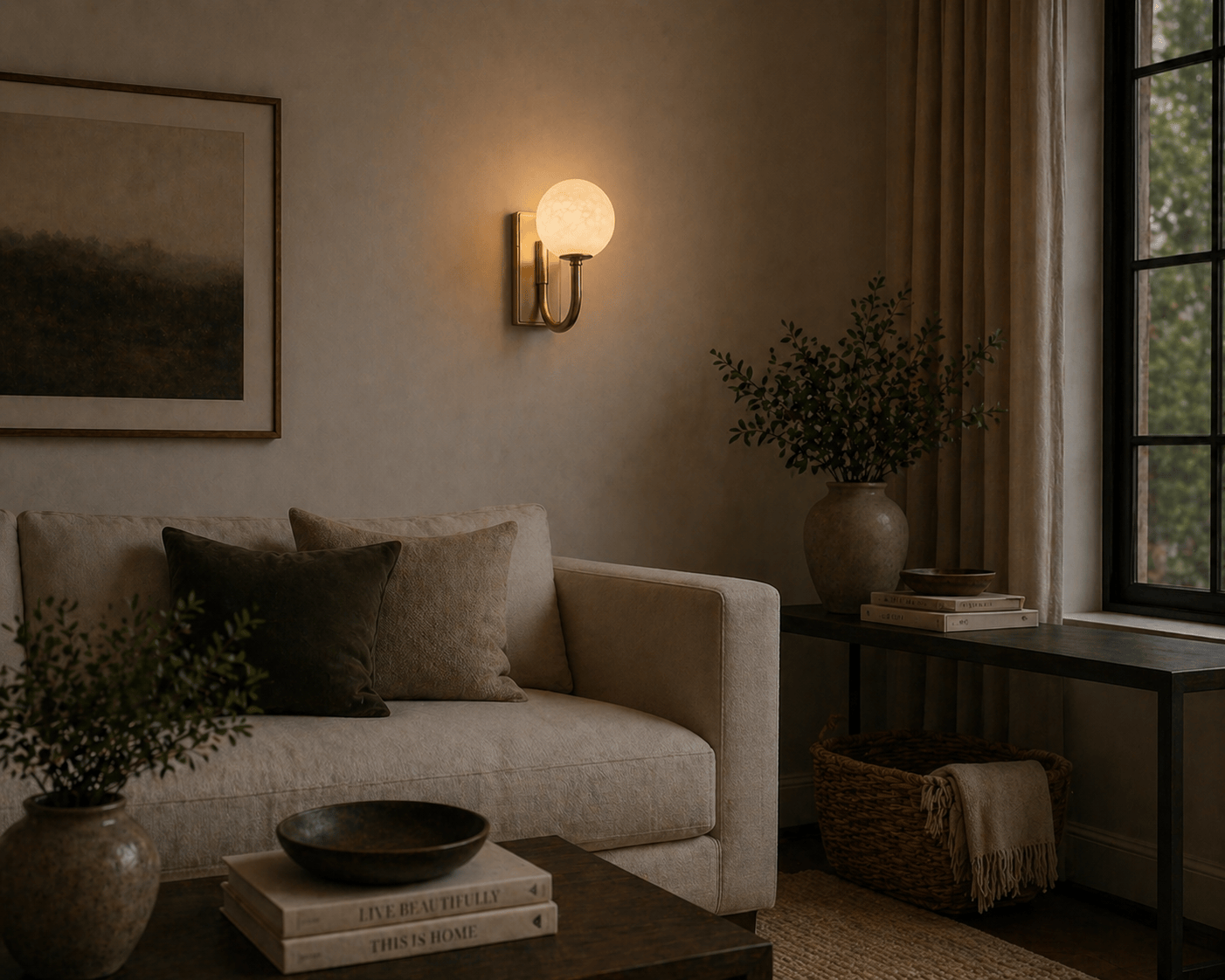 Alabaster Globe Wall Light — Satin Brass