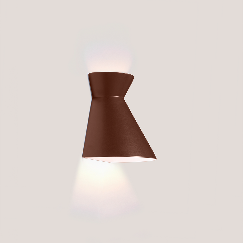 Kiro Ceramic Wall Light — Cocoa Brown, Large after dark