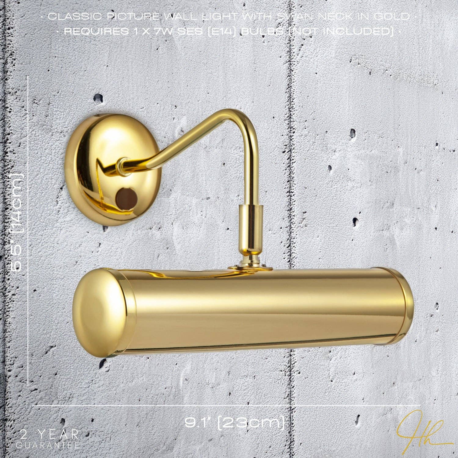 Maison Picture Light — Polished Brass, Swan Neck