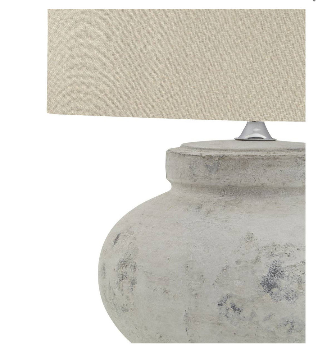 Close-up of handcrafted textured base on antique white table lamp