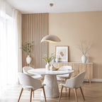 Close-up of sand taupe wavy metal shade showing sculptural design