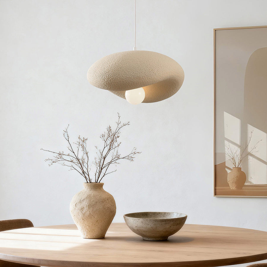 Kaia Curved Stone-Effect Pendant Light — Sand Beige, 40 cm