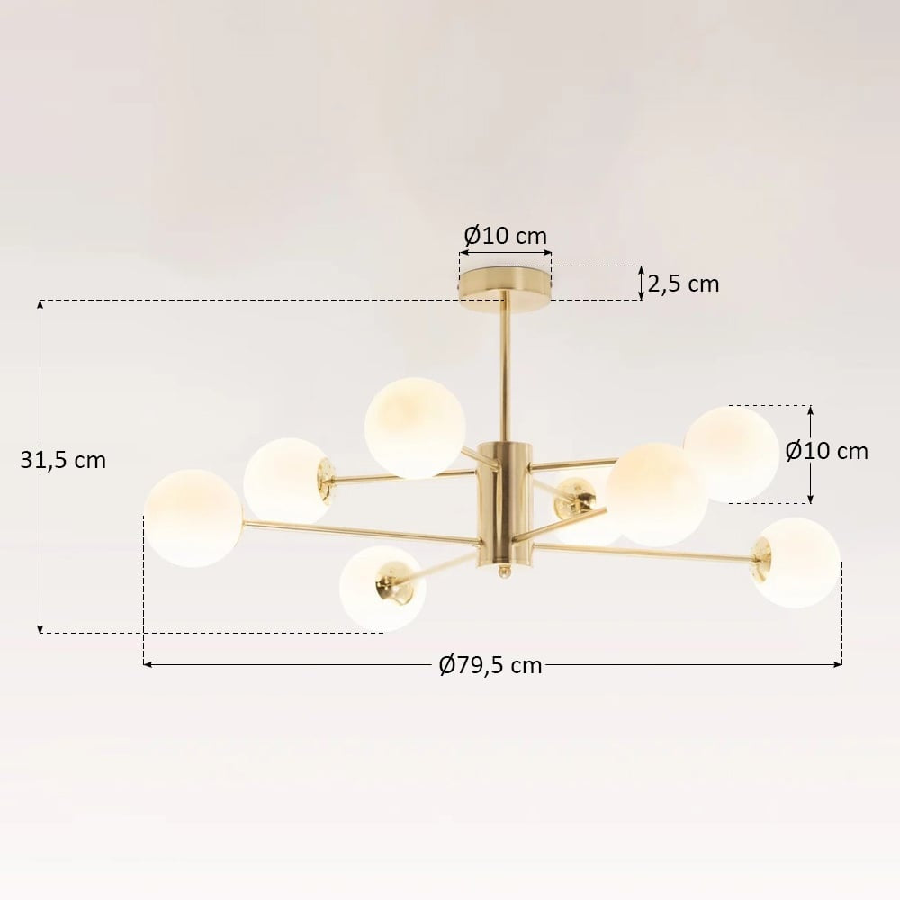 Dorado Eight-Light Ceiling Light — Gold & Frosted Glass