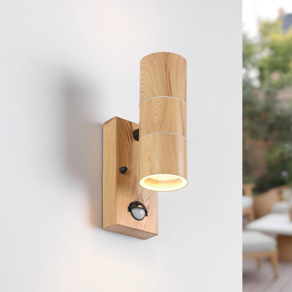 Wood effect detail on Elm Outdoor Wall Light — Wood Effect, Sensor