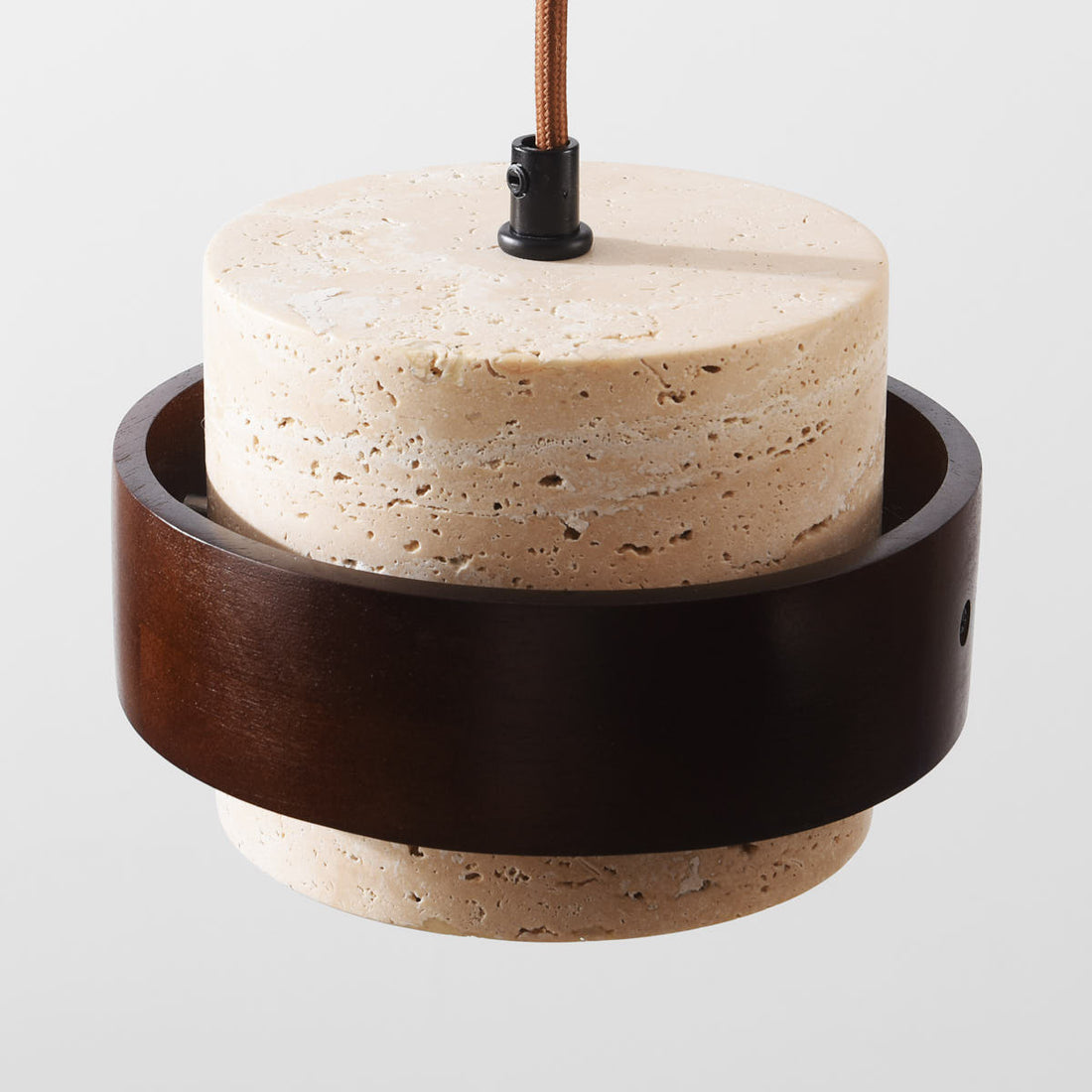 Tsumi Travertine & Wood Pendant Light — 3 Lights, Linear