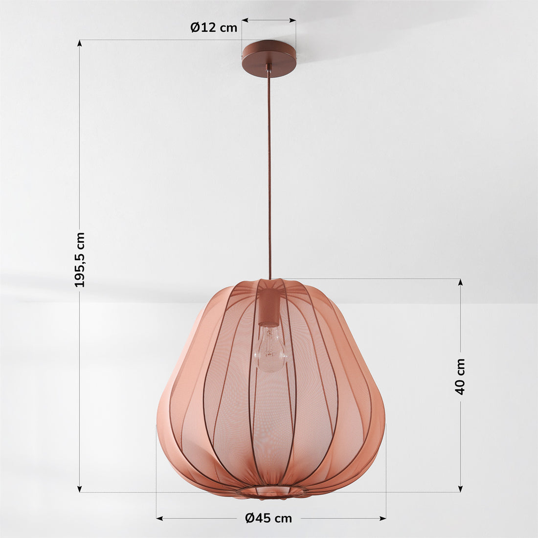Piera Fabric Pendant Light — Terracotta Pink, 45 cm
