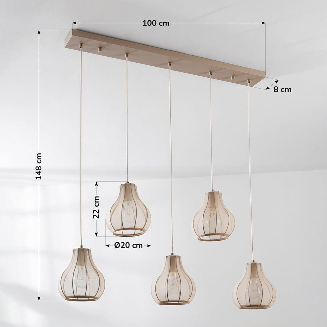 Aiko Five-Light Linen Pendant Bar — Sand Taupe