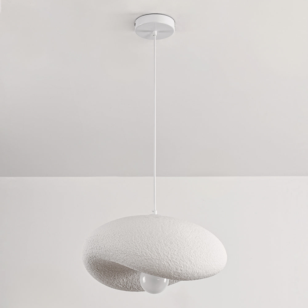 Kaia Curved Stone-Effect Pendant Light — White, 40 cm