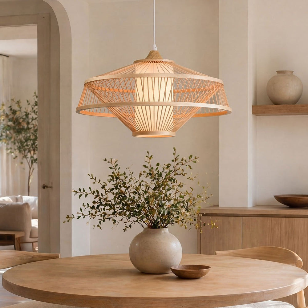 Oki Bamboo Pendant Light — Natural, 50 cm in a room
