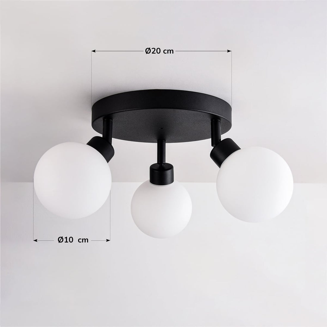 Otto Adjustable Triple Spot Ceiling Light — Black & Opal Glass, IP44