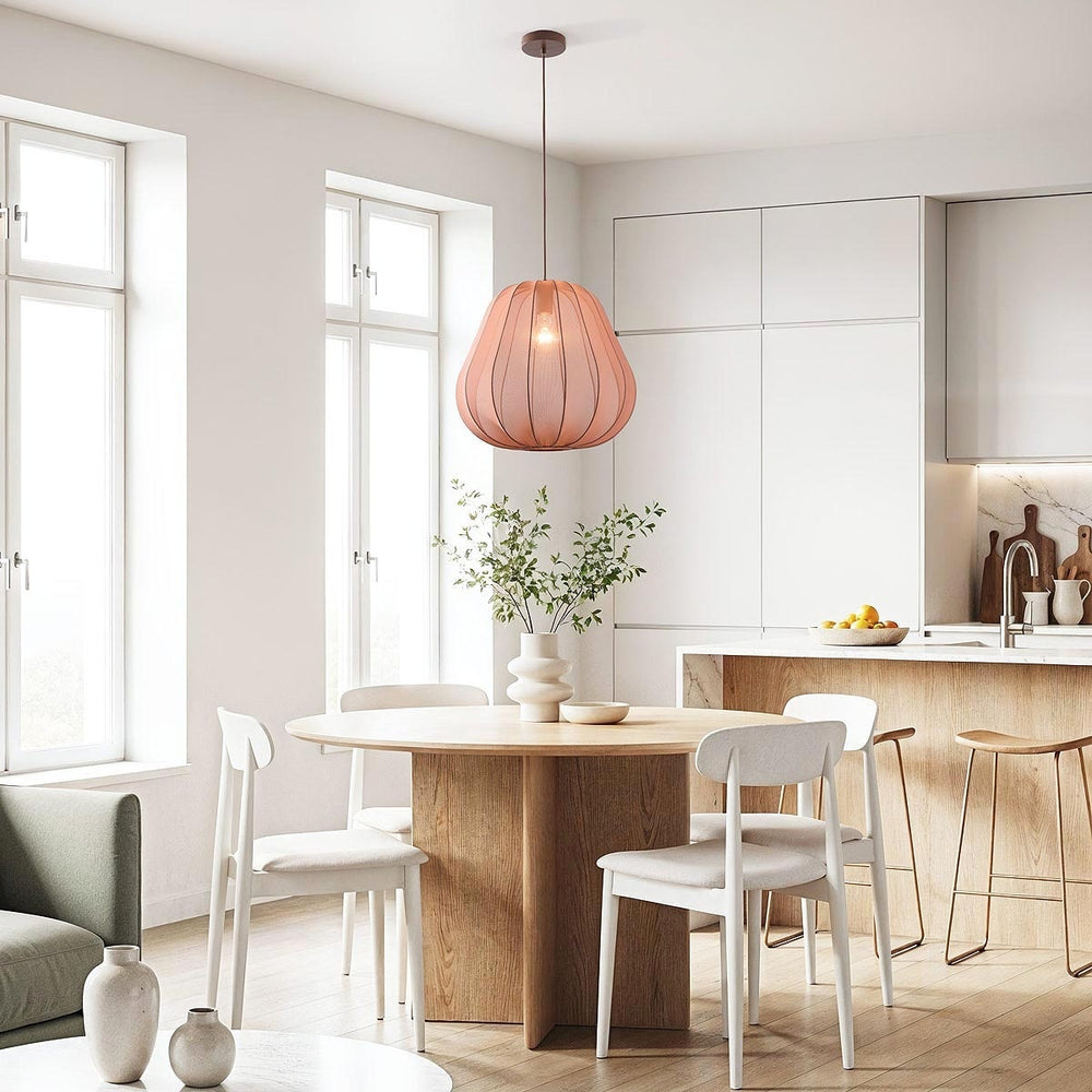 Terracotta pink with copper accents detail on Piera Fabric Pendant Light — Terracotta Pink, 45 cm