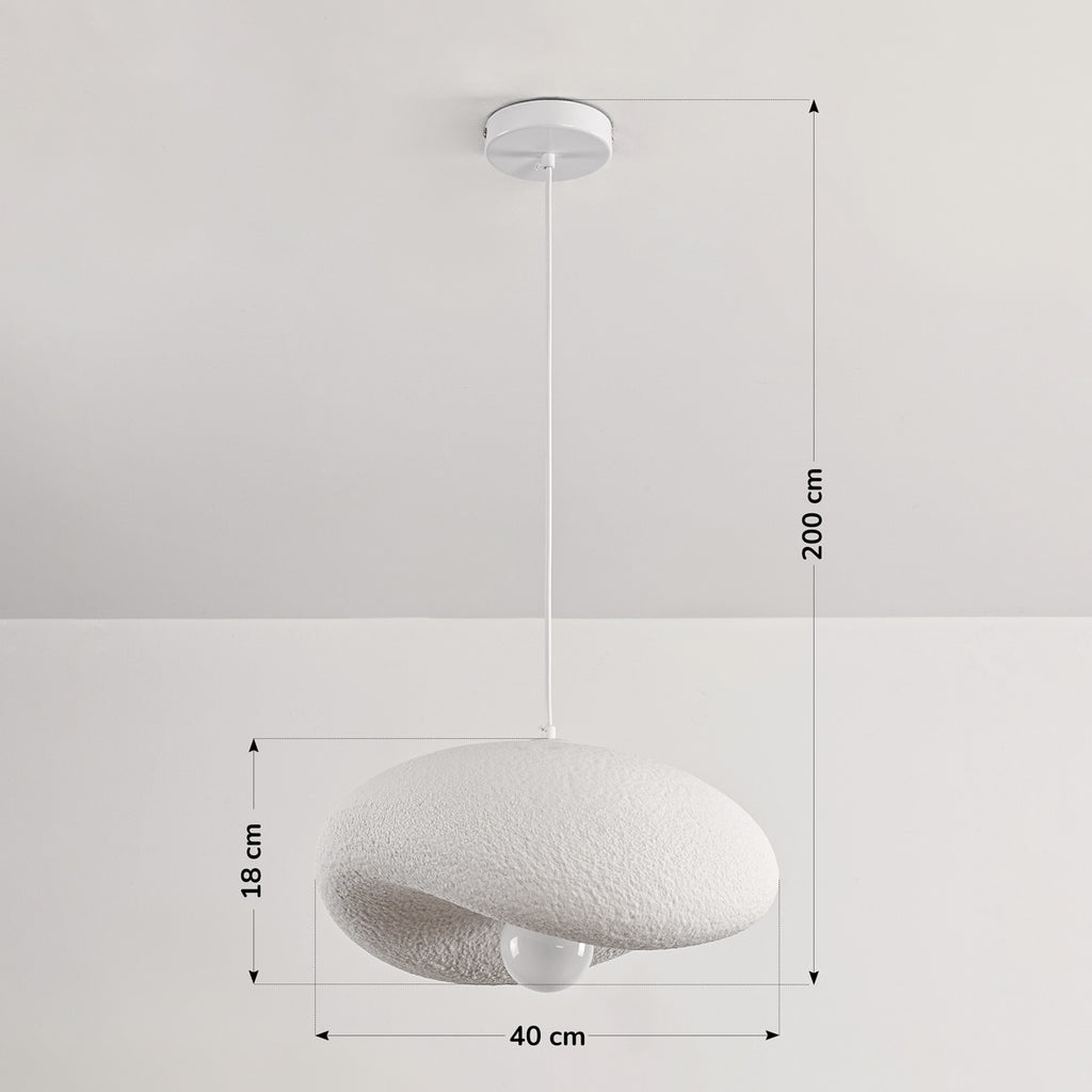 Kaia Curved Stone-Effect Pendant Light — White, 40 cm
