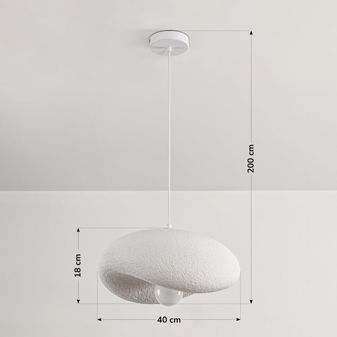 Kaia Curved Stone-Effect Pendant Light — White, 40 cm