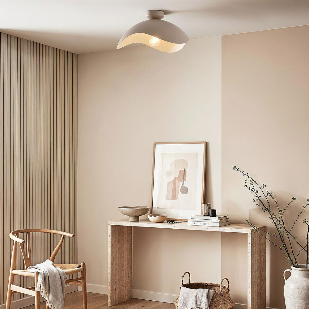 Nami Wavy Metal Ceiling Light — Sand Taupe after dark