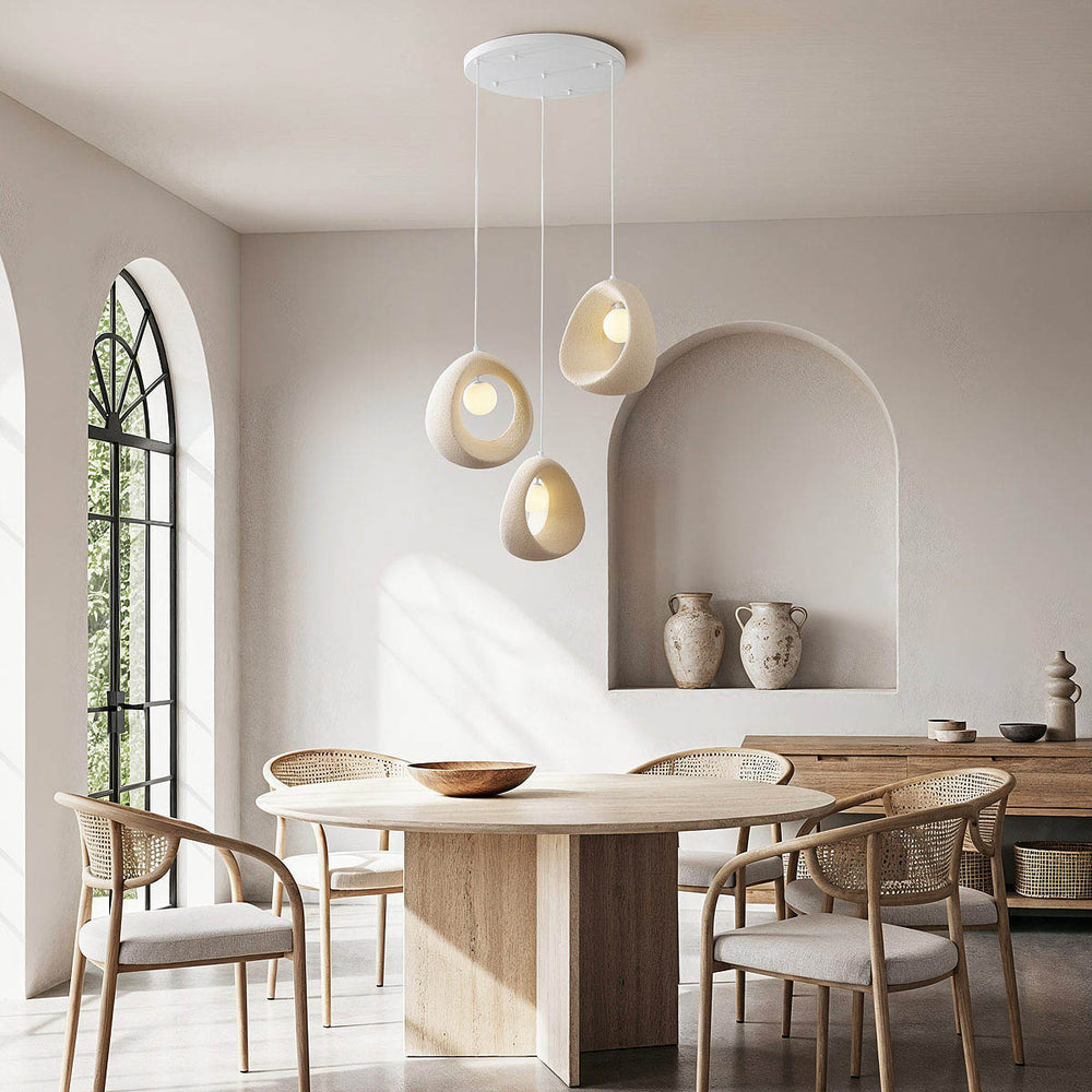 White detail on Umi Stone-Effect LED Pendant Light — 3 Lights, Cluster