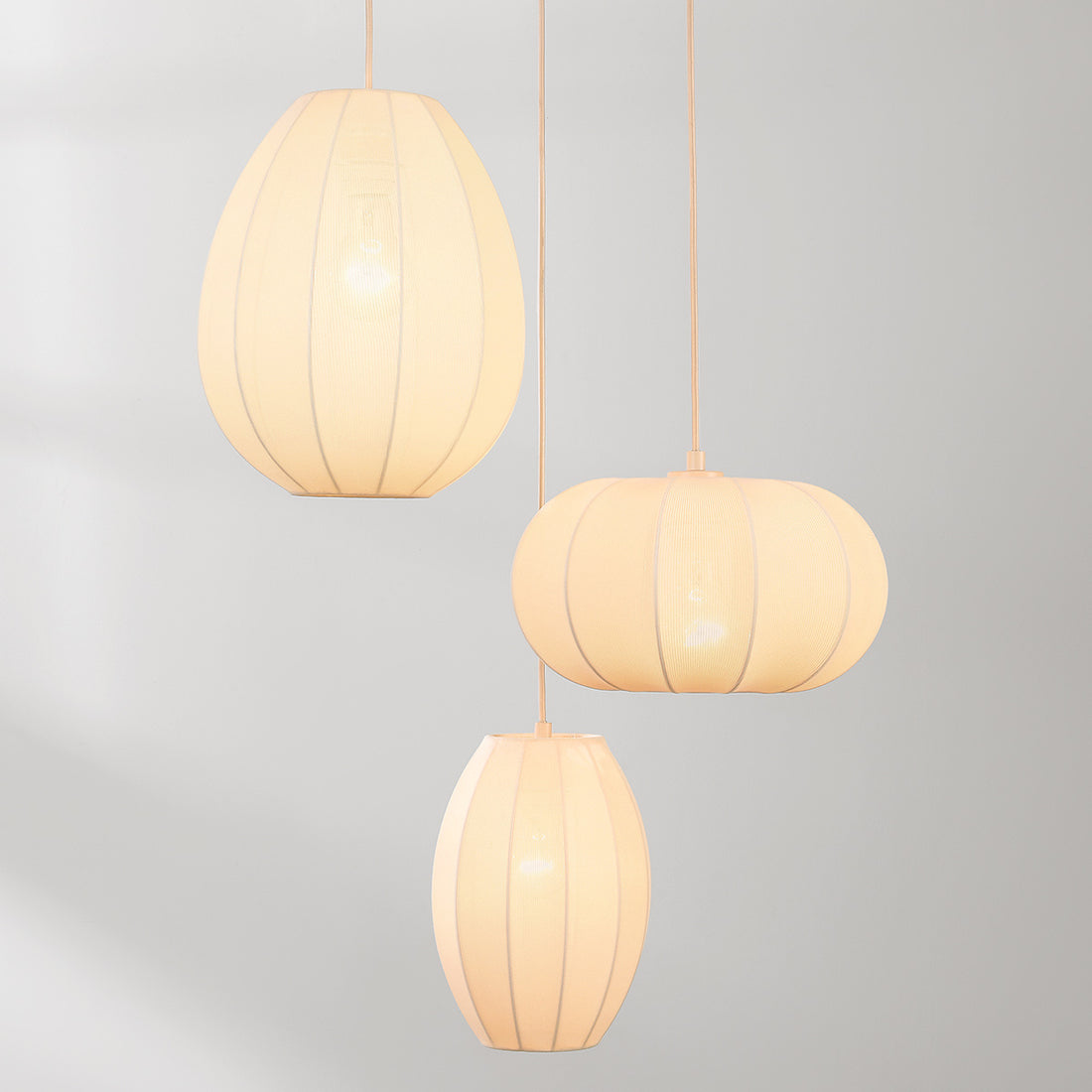 Lantana Triple Fabric Lantern Pendant Light — Warm Beige