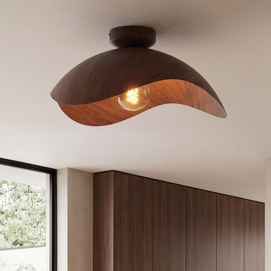 Nami Wavy Metal Ceiling Light — Walnut Look