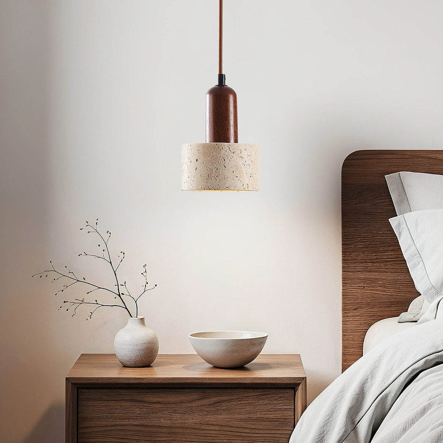 Taoka Travertine & Wood Pendant Light — Single