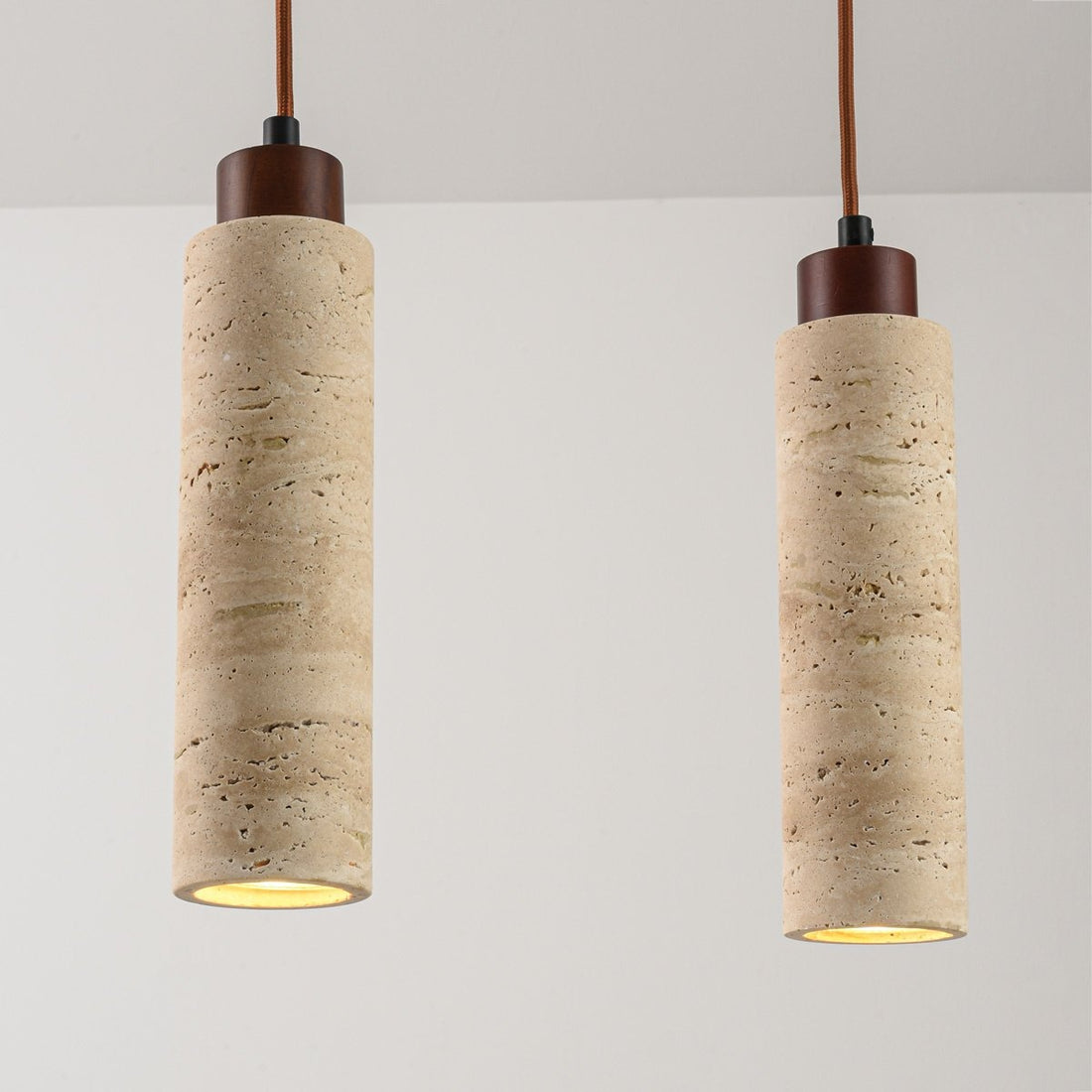 Naru Travertine & Wood Pendant Light — 4 Spots, Bulbs Included