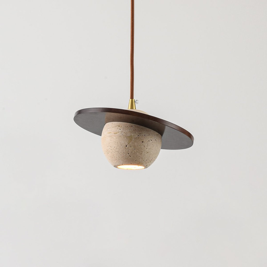 Tomo Travertine & Wood Pendant Light — Single, 20 cm