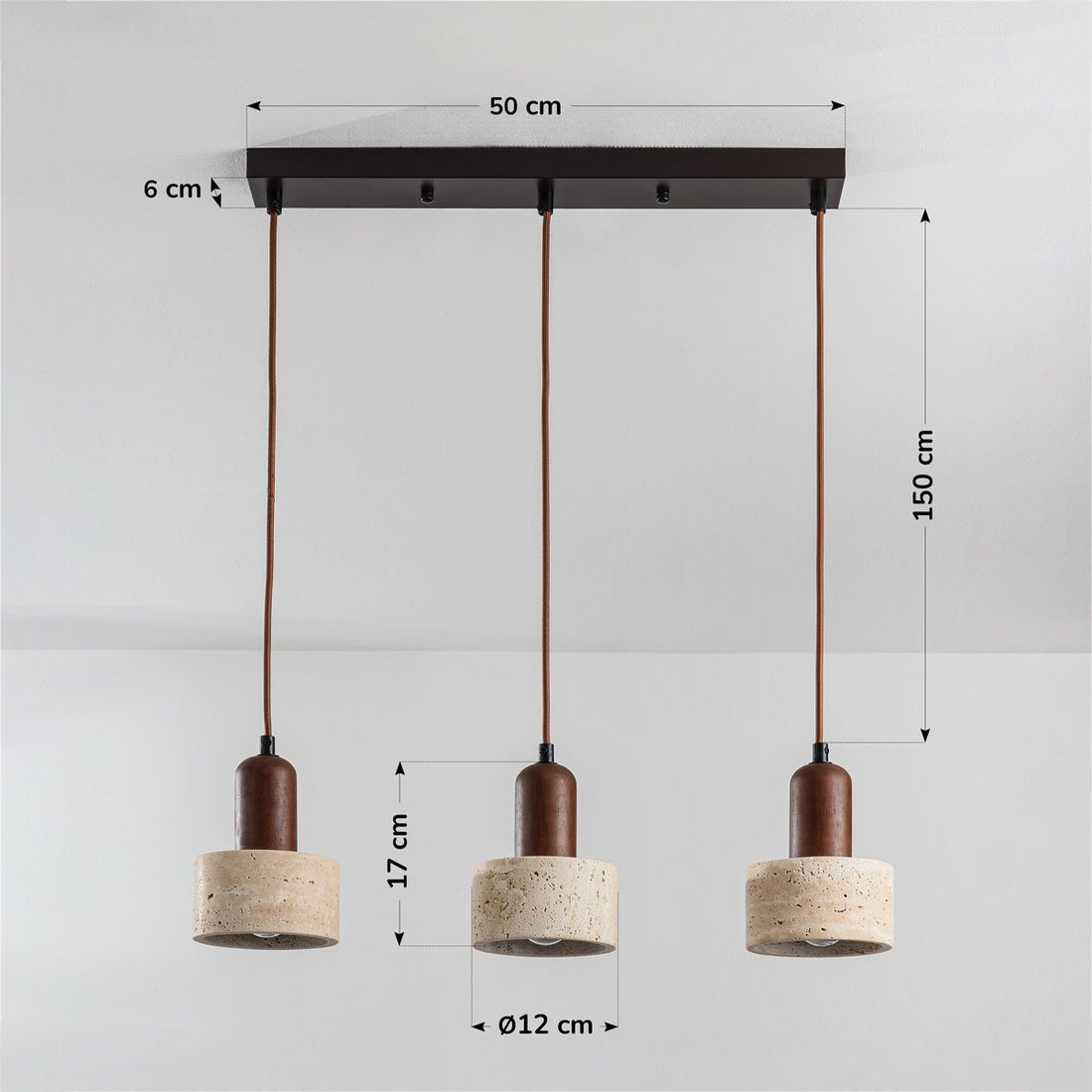 Taoka Travertine & Wood Pendant Light — 3 Lights, Linear